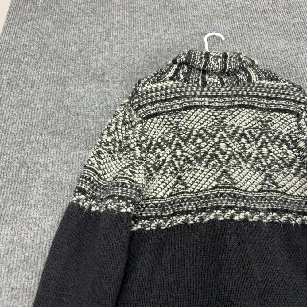 Lucky Brand Cardigan Mens L Black Wool Blend Fair Isle Shawl Collar Boho Style
